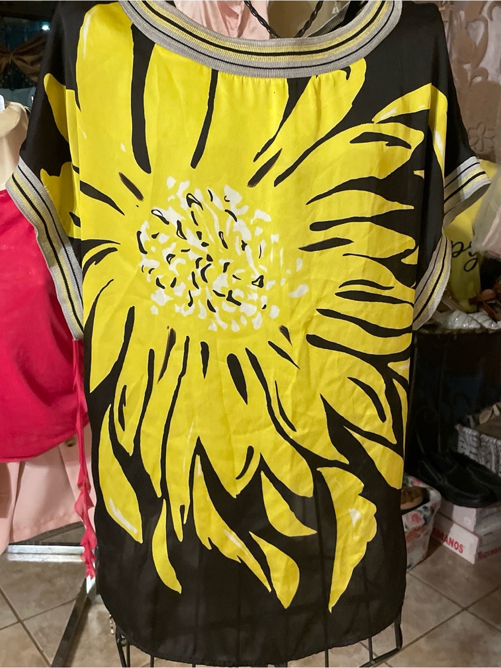 Zara Black Blouse with Yellow Floral Graphic